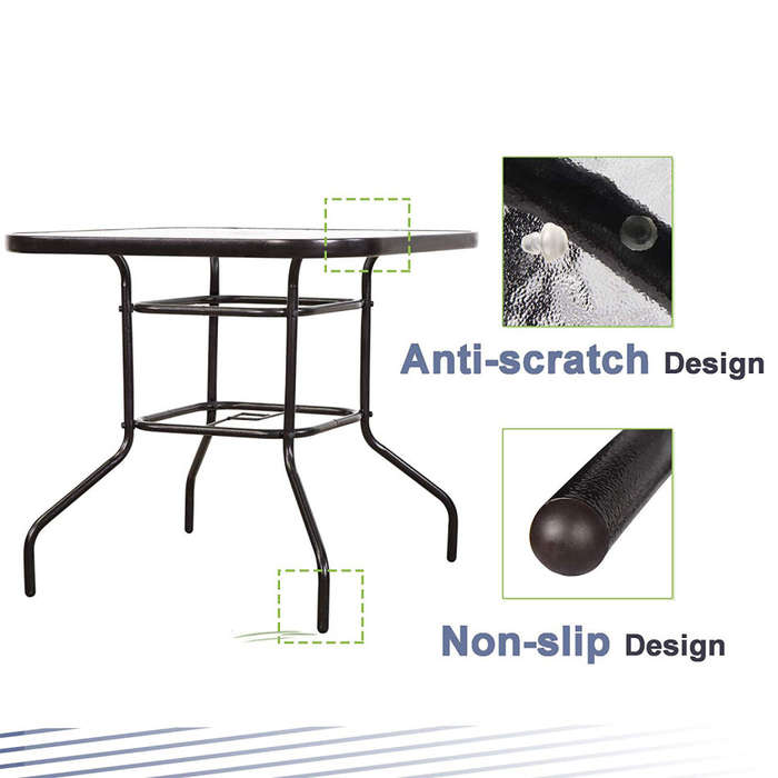Outdoor Patio Table Patio Tempered Glass Patio Dining Tables with Umbrella Hole Perfect Garden Deck