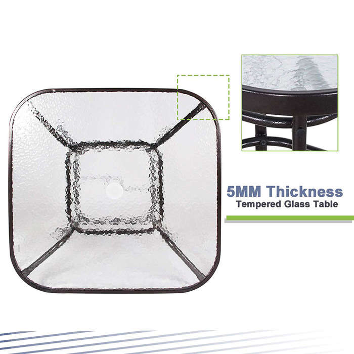 Outdoor Patio Table Patio Tempered Glass Patio Dining Tables with Umbrella Hole Perfect Garden Deck