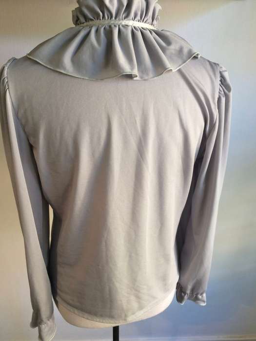 VINTAGE GREY SHIRT - FANCY FRILLY COLLAR SIZE 14 BUST 97 CM