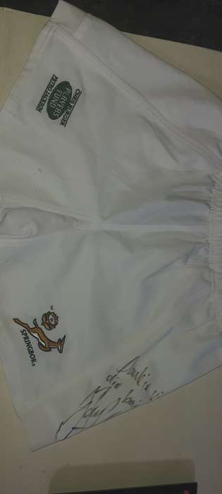 Springbok player issue shorts.Signed by Jannie Du Plessis 2007 Rwc winner.