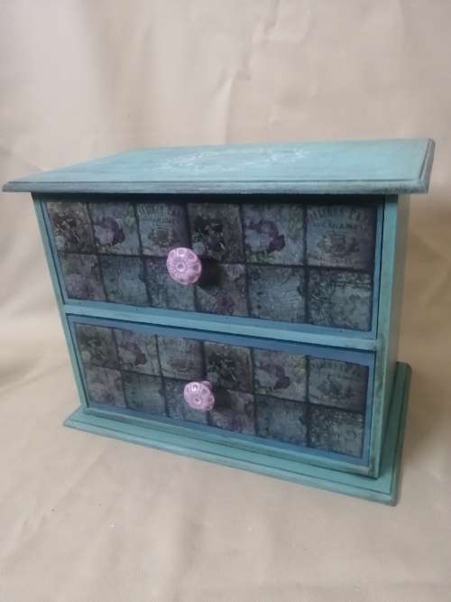 Vintage Mini Tabletop Wooden Cabinet - 2 Drawer