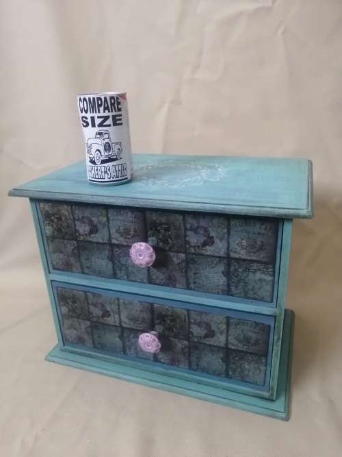 Vintage Mini Tabletop Wooden Cabinet - 2 Drawer