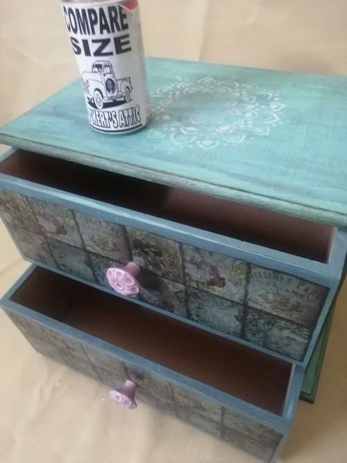 Vintage Mini Tabletop Wooden Cabinet - 2 Drawer