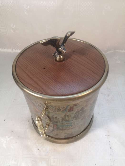 Vintage Decanter Shot Glass Drinking Set with Brass Detail