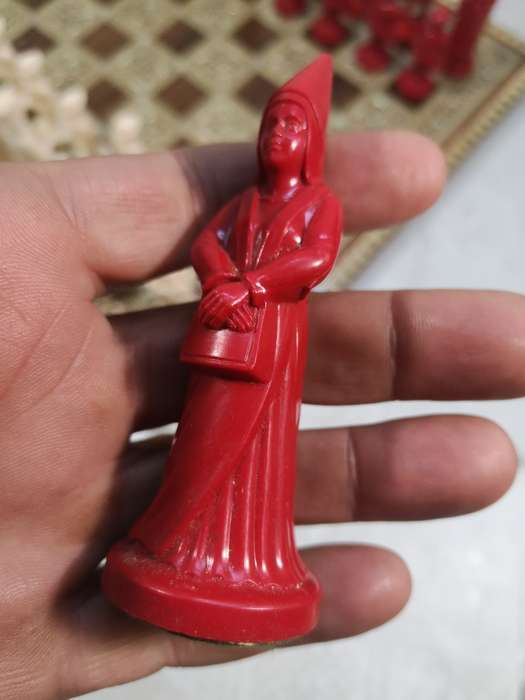 Magnificent Vintage Renaissance Chess Set On a Mother of Pearl Inlaid Chess Board