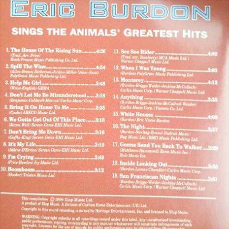 Eric Burdon: Sings the Animals Greatest Hits : CD