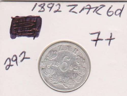 1892 ZAR Sixpence  F+   Starting @ R1   WoW  WoW WoW  Only 28 300 Minted Rare Coin