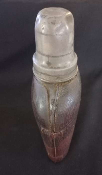 Antique Leather and Glass Hip Flask with Shot Cup - Size: 190 x 95mm
