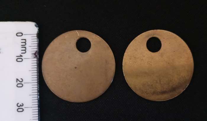 Tool Check Tokens    (   One Token Is Numbered A328 One Is Blank  )                       F113