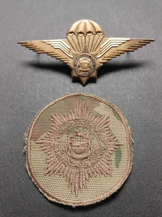 Special Task Force Camo Cloth Cap Badge & Early Qualification Para Wings     F119