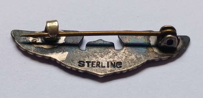 WW2 US ARMY PILOT WING Miniature  ( Mess Dress Size )  ( Sterling )  Size: 3.5cm / 35mm    F197