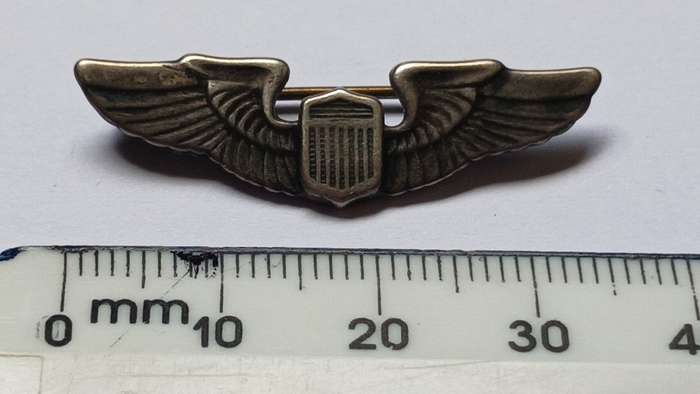 WW2 US ARMY PILOT WING Miniature  ( Mess Dress Size )  ( Sterling )  Size: 3.5cm / 35mm    F197