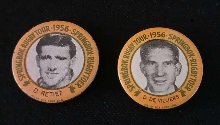 1956 SPRINGBOK RUGBY TOUR DAN DE VILLIERS AND D. RETIEF  BADGES                 C44