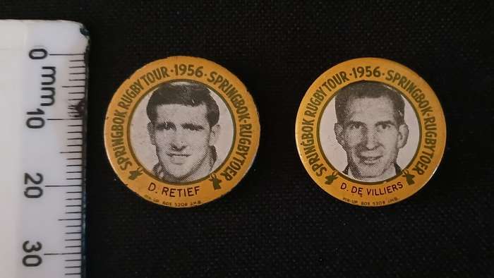 1956 SPRINGBOK RUGBY TOUR DAN DE VILLIERS AND D. RETIEF  BADGES                 C44