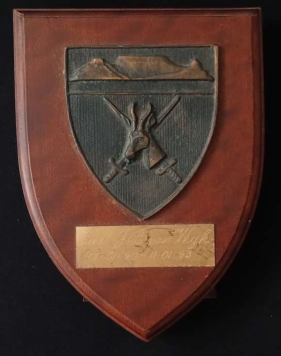 WESTERN PROVINCE COMMAND PLAQUE Kmdt. JB van Wyk    01-01-90 -- 11-01-93