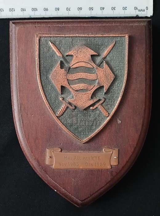 SA QUARTERMASTER GENERAL HQ PLAQUE   MAJ. JB van WYK Nov. 1985 - Des. 1989