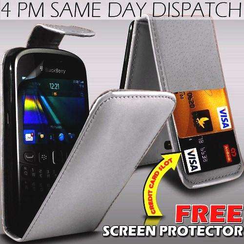 PU Leather Wallet Flip Case Pouch for BlackBerry Curve 9320 / 9220 (Gray) + Screen Protector