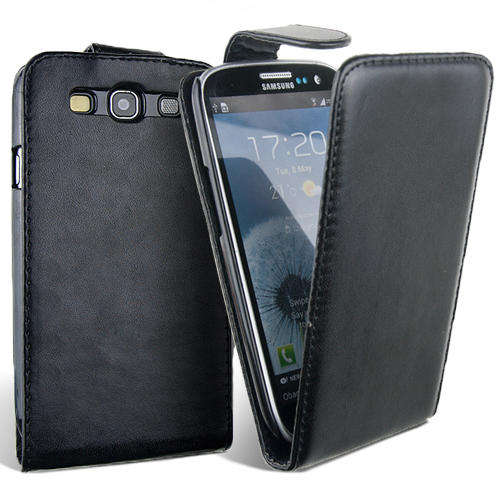 PU Leather Flip Case for Samsung Galaxy S3 i9300 (Black) + Screen Protector + Stylus