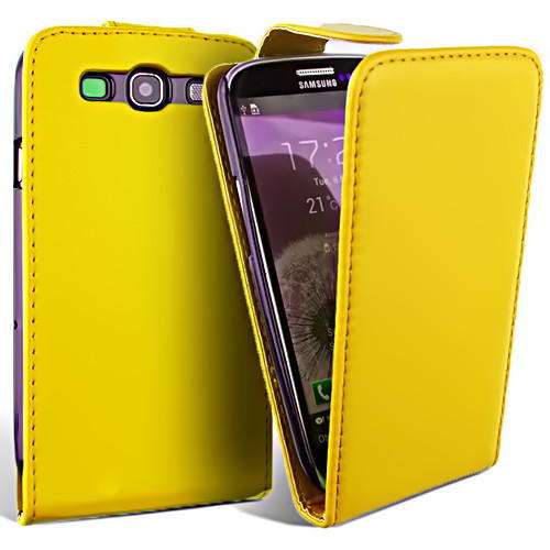 PU Leather Flip Case for Samsung Galaxy S3 i9300 (Yellow) + Screen Protector + Stylus