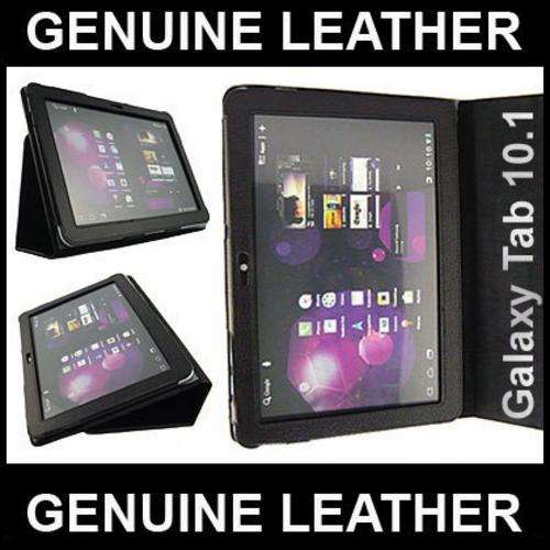 Black Genuine Leather Case Cover for Samsung Galaxy Tab 10.1 P7500 P7510 - IN STOCK