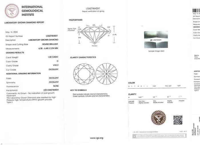 1.00CT Brilliant Round IGI Certified Diamond Ring Colour D VVS2 Set on 18K WHITE GOLD Size 6.5(M)