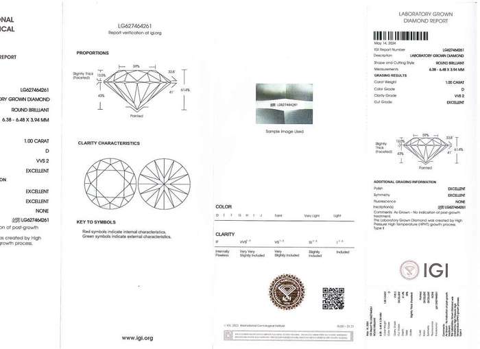 1.00CT Brilliant Round IGI Certified Diamond Ring Colour D VVS2 Set on 18K WHITE GOLD Size 6.5(M)