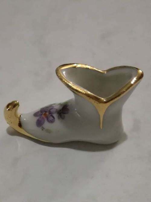 Limoges - Miniature elf shoe - blue/purple flowers