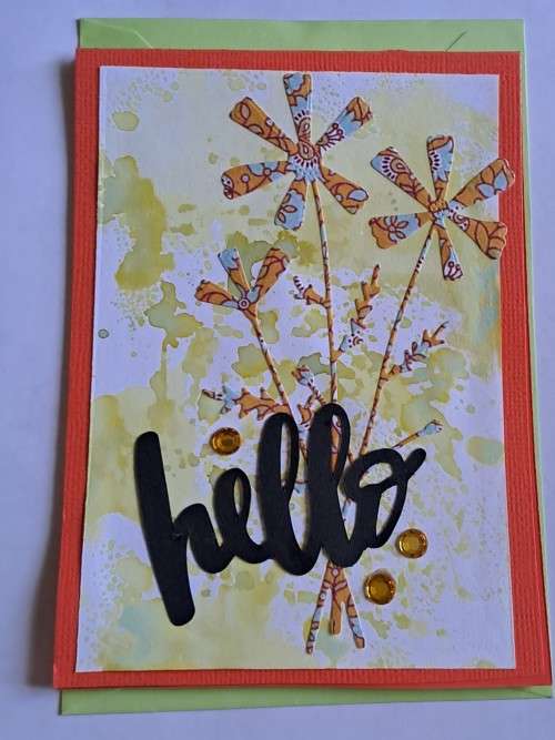 Handmade `Hello` card + envelope 13.5cm x 10m