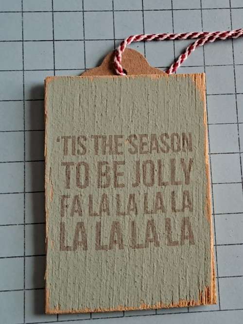 Wooden Christmas tag/decoration with message - +/- 12cm - red rope