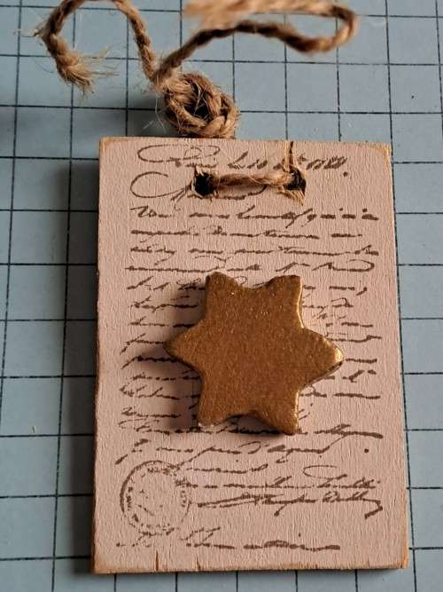 Wooden tag/decoration  - gold star