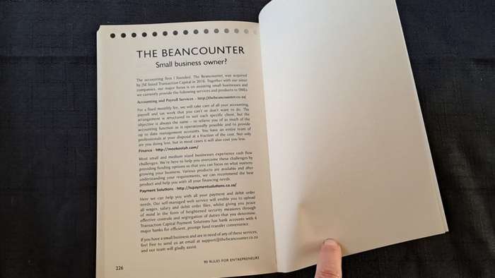 Marnus Broodyk  - 90 rules for entrepeneurs: The Codex of hustle - paperback/softcover - pages 226 -