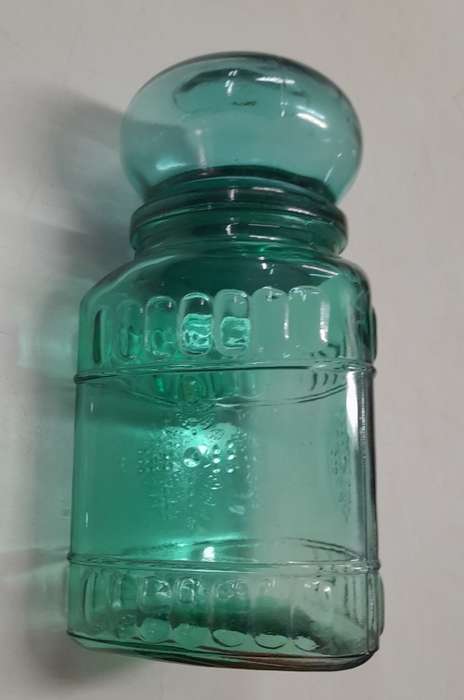 Green Triangular Jar with Round Bubble Lid