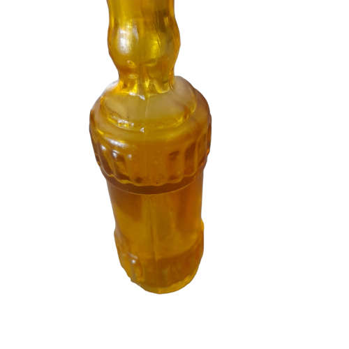 Vintage Yellow Glass Bottle, Decorative Rope Embossed With Miniature