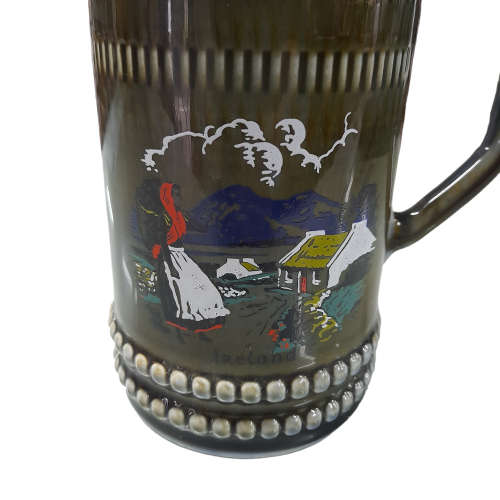 Vintage Irish Porcelain Tankard Mug -  Green Blue Country Scene