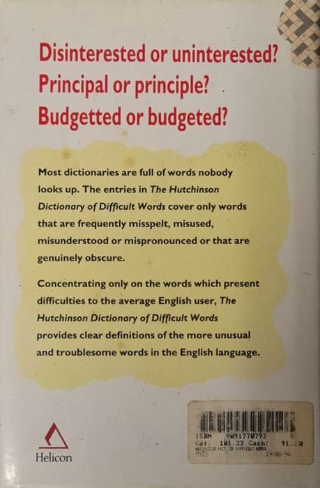 Dictionary of Difficult words, hardcover by Hutchinson book