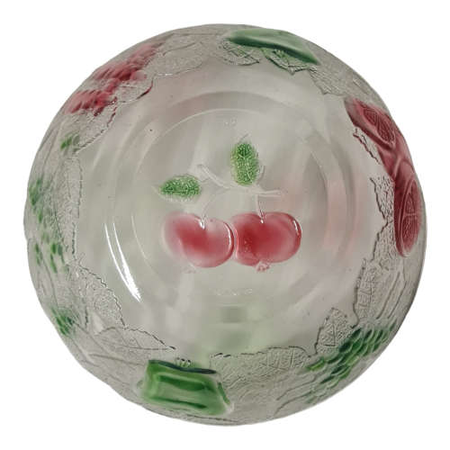 Vintage Indonesia Clear Embossed Milti-Colored Fruit Design Glass Bowl