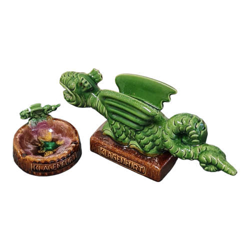 Majolica Dragon figurine  and ashtray  (The Lindwurm of Klagenfurt Dragon and Ashtray)