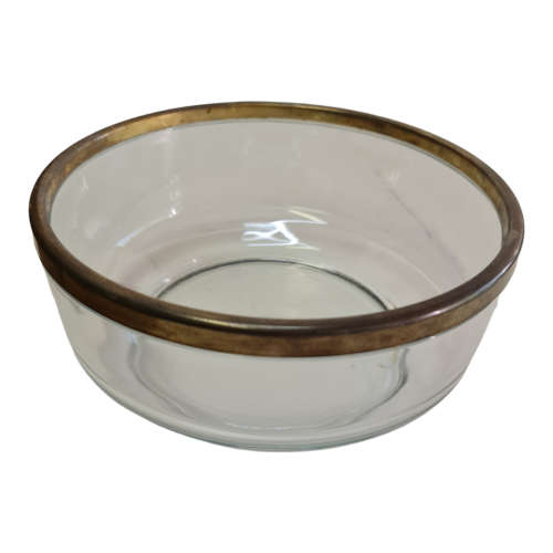 Clear Glass Italian Bormioli Rocco Salad Bowl With Silver Plated Rim Collar, Italy 18