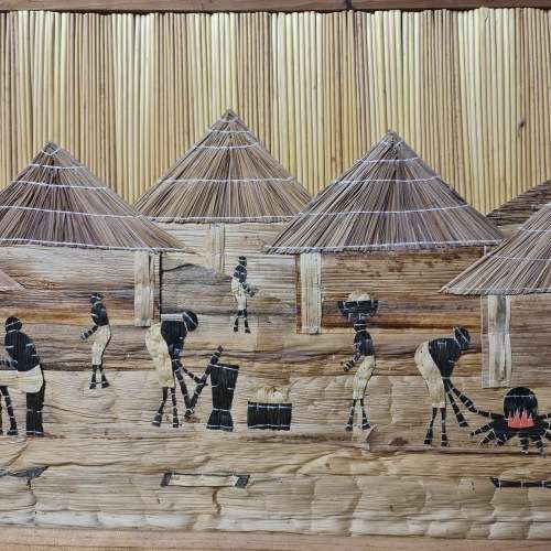 African Hand Made Picture -  Reed Straw Bark Leaves