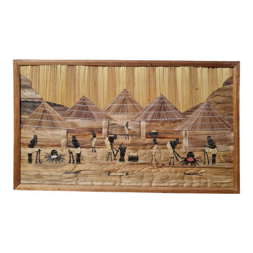 African Hand Made Picture -  Reed Straw Bark Leaves