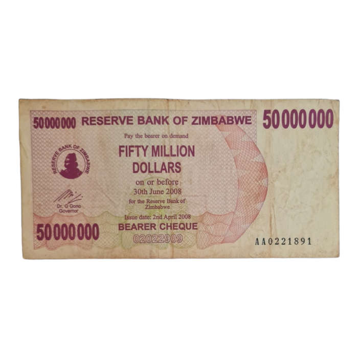 Fifty Million Dollars Bank Note From Zimbabwe