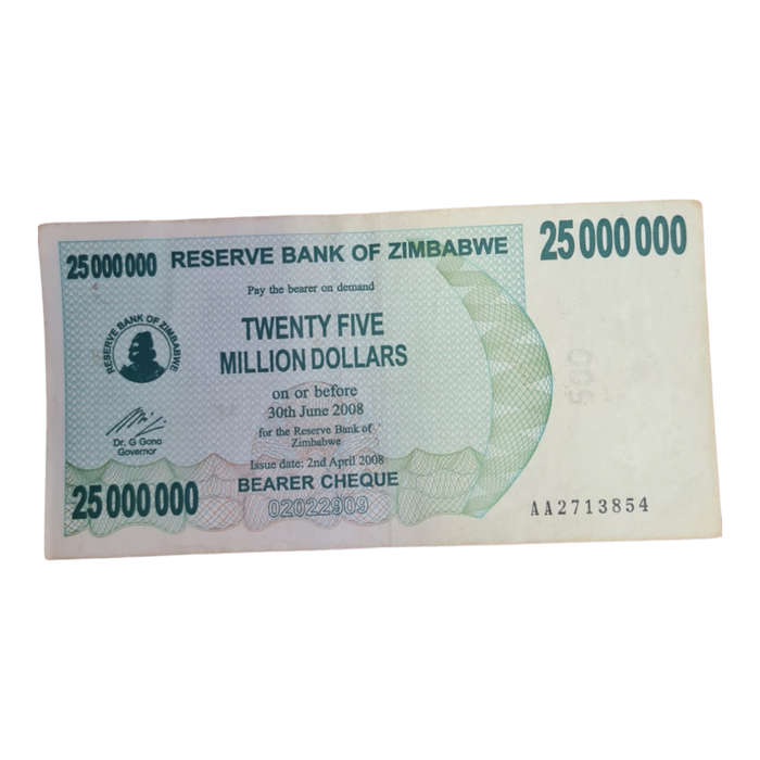 Zimbabwe Twenty Five Million Dollars 2008 used Banknote
