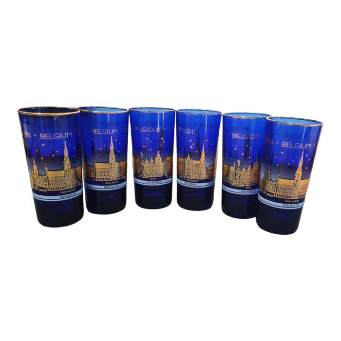 Cobalt Blue and Gold Belgium Souvenir Drinking Glass
