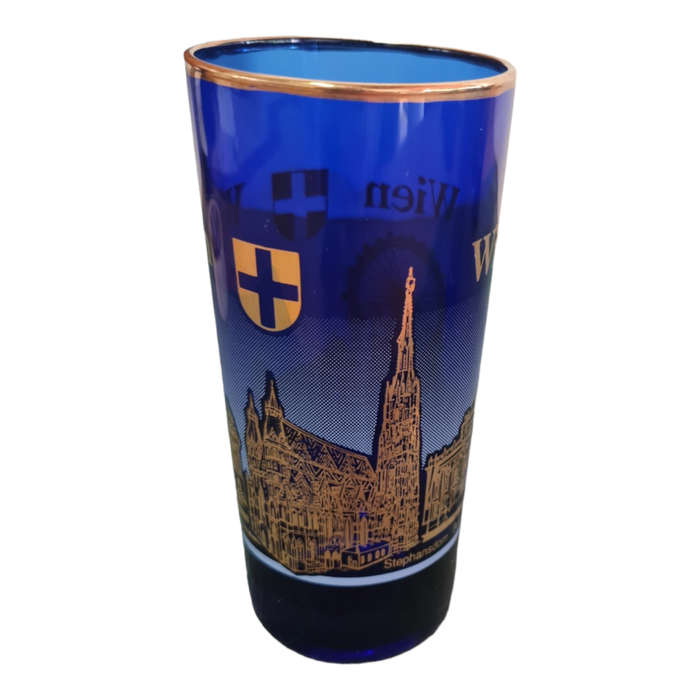 Cobalt Blue and Gold Wien Souvenir Drinking Glass