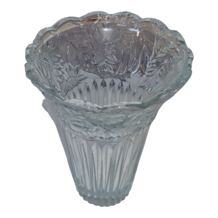 Vintage KIG MALAYSIA Crystal Vase with Embossed Sunflowers