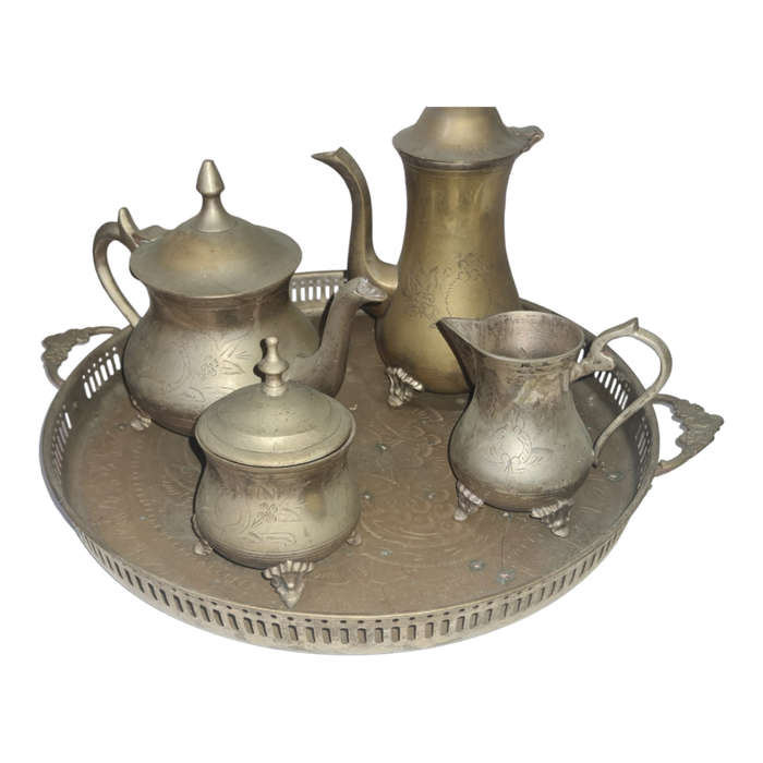 Brass tea set with tray