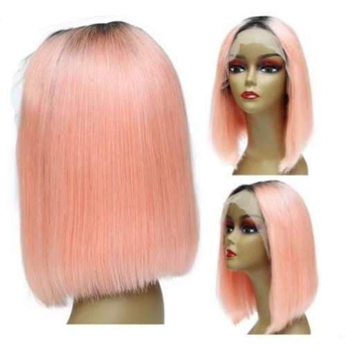 Peruvian Hair Wig 13x1 lace Frontal Tpart Ombre pink 12 inch. Grade 12A