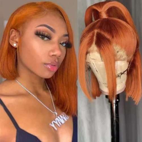 Ear to ear lace frontal 13x4 Peruvian Hair Wig 8inch orange ginger. grade 12A