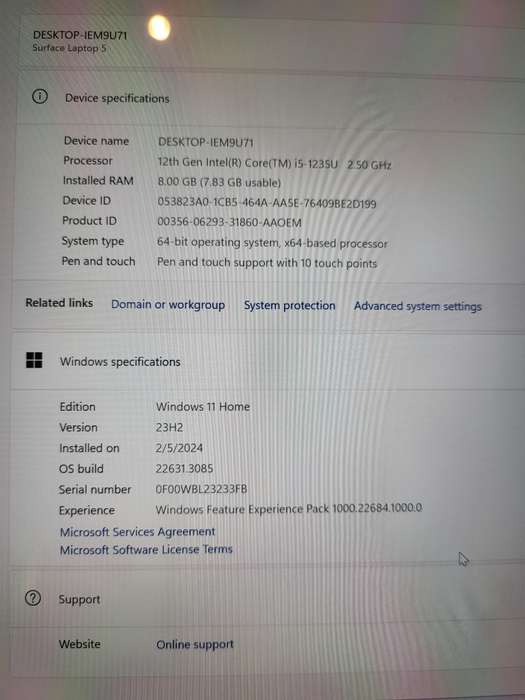 As New | Microsoft Surface Laptop 13.5' 2K Touch Display 12th Gen i5, 8GB Ram, 256SSD | Boxed