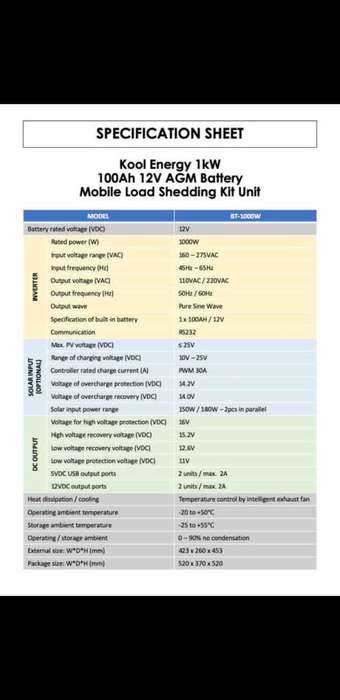 Kool Energy 1kW 100Ah 12V AGM Battery